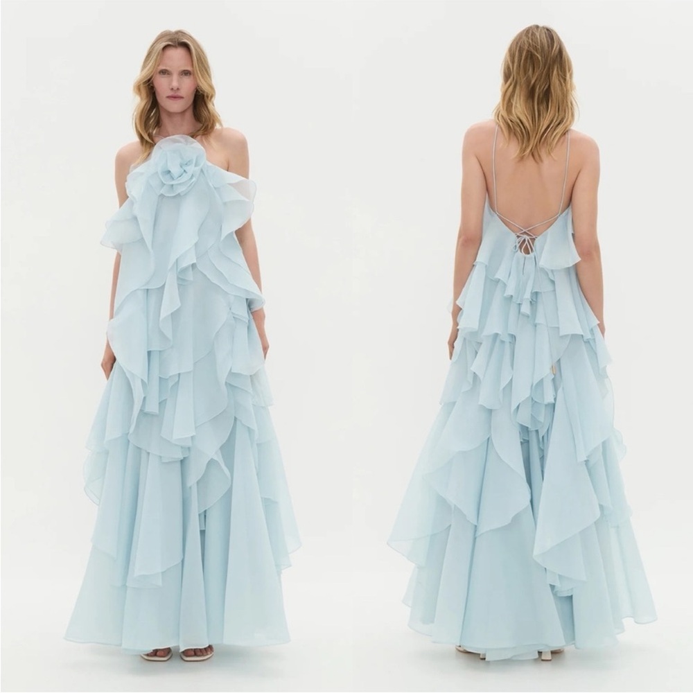 Aje Pandorea Layered Maxi Dress Silver Blue